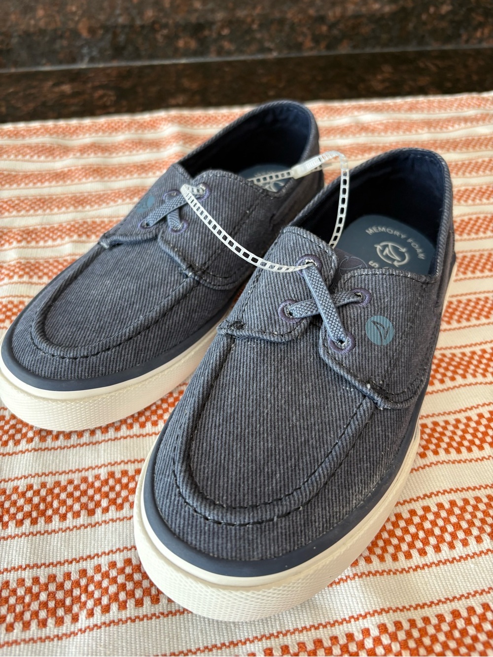 Sperry Navy Canvas Boat Shoes with White Sole